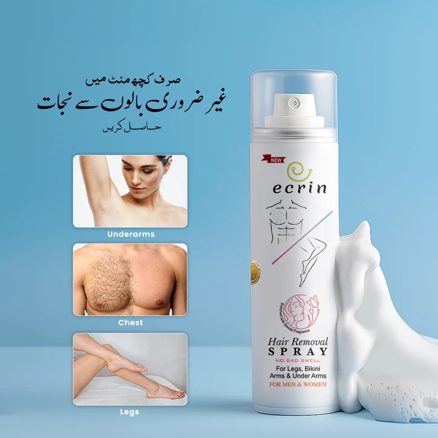 Ecrin Hair Removal Foaming Spray, With Refreshing Fragrance